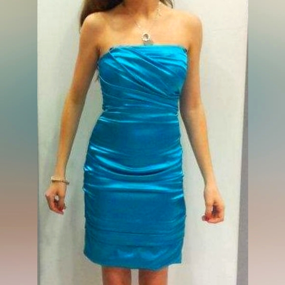Strapless Teal Blue Midi Dress 💙 - Picture 1 of 5